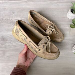 SPERRY angelfish animal print sequin boat shoes size 6.5